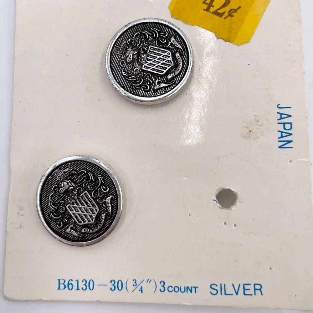 Vintage Set of 9 Buttons Royal Crown Crest Pewter Silver Multipack Lansing Sears